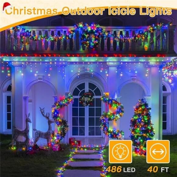 Lights for Outside 486LED 40FT, Multicolor Christmas Light Remote 8Modes Timers - Picture 2 of 7